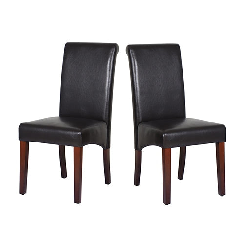 Momentous Living - 2x Wooden Frame Brown Leatherette Dining Chairs with ...