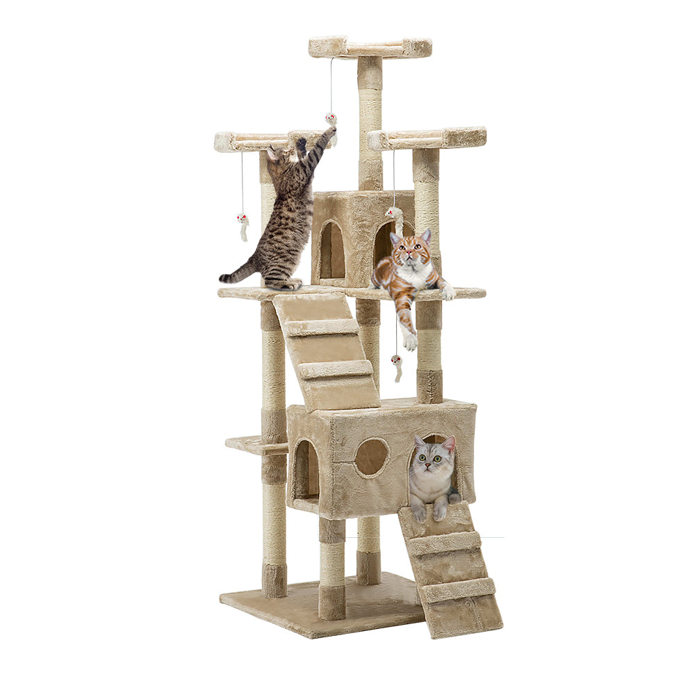 Cat Tree 180cm Trees Scratching Post Scratcher Tower Condo House Furniture Wood Beige Supplies Fast shipping On sale