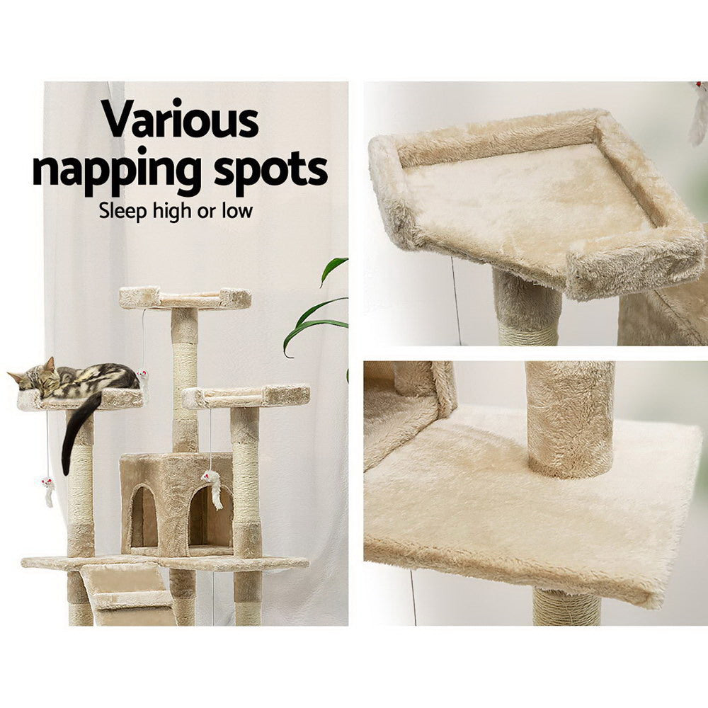 Cat Tree 180cm Trees Scratching Post Scratcher Tower Condo House Furniture Wood Beige