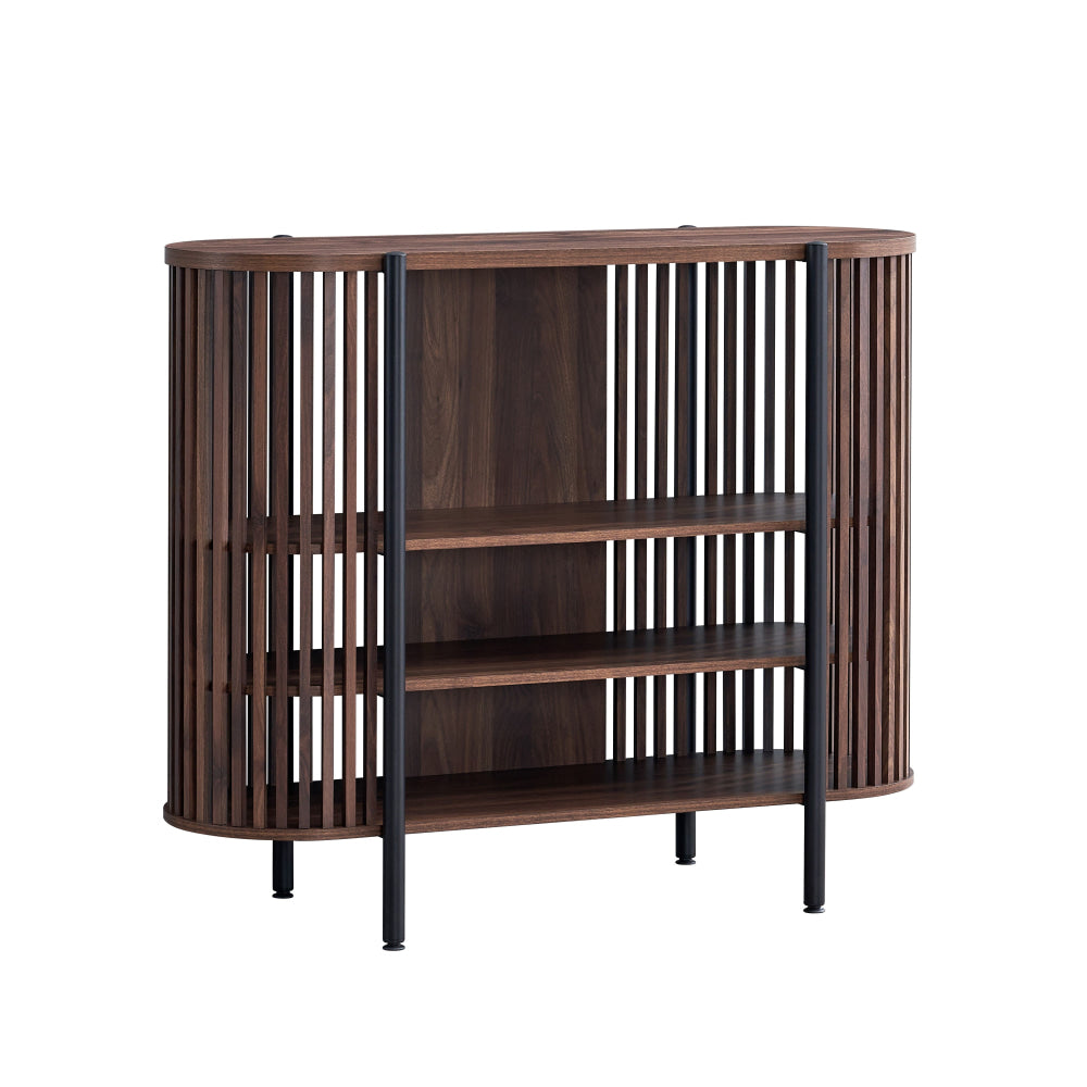 Ailani Wooden Sideboard Buffet Unit Storage Cabinet 3-Tier Shelves 120cm Slat Walnut & Fast shipping On sale