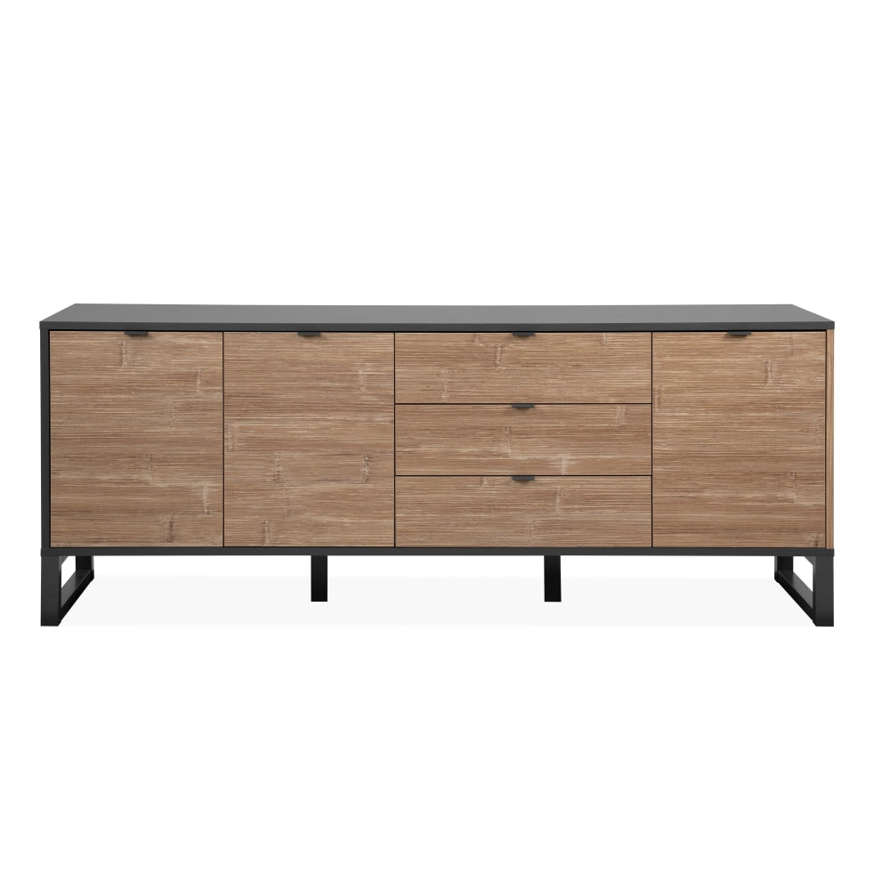 Caleb Wooden Sideboard Buffet Unit Storage Cabinet W/ 3-Drawers 3-Doors Bamboo/Black & Fast shipping On sale