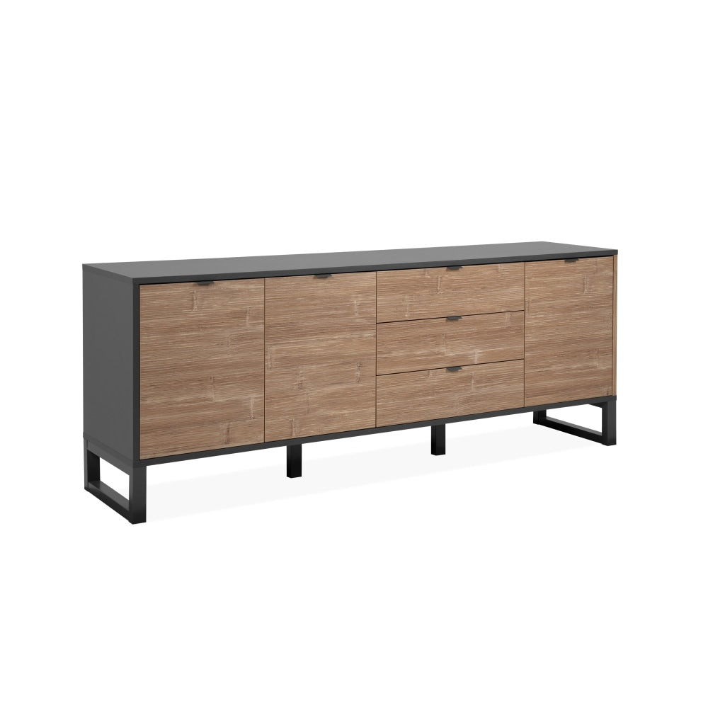 Caleb Wooden Sideboard Buffet Unit Storage Cabinet W/ 3-Drawers 3-Doors Bamboo/Black & Fast shipping On sale