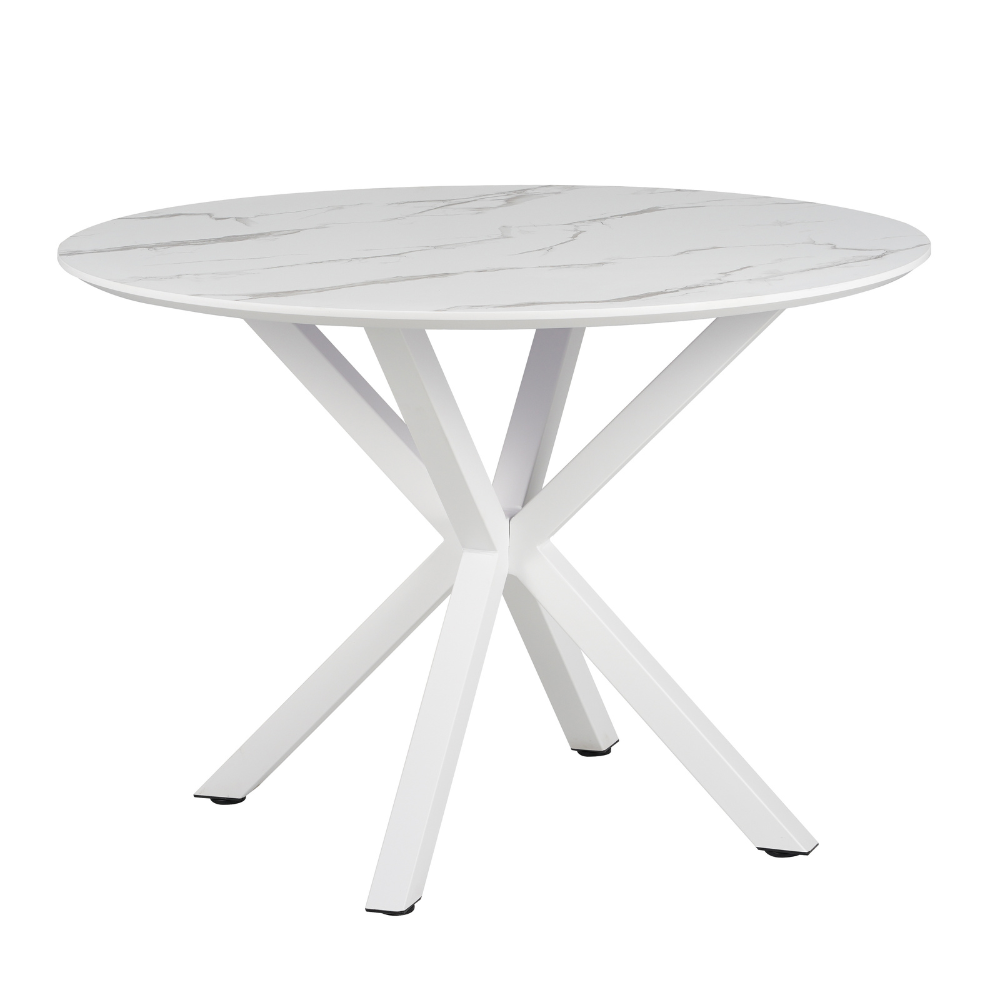 Momentous Living - Nevya Wooden Laminated Round Kitchen Dining Table Marble Effect 110cm White