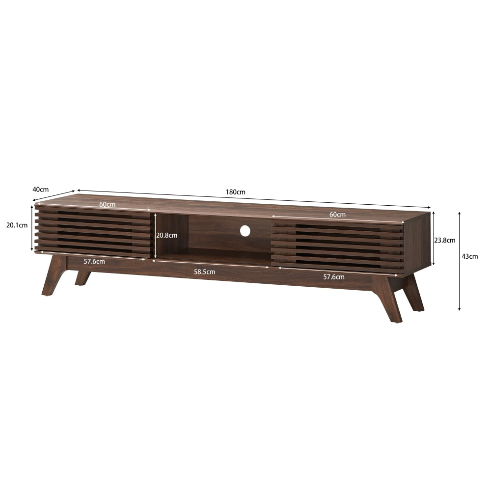 Camille Wooden Lowline Entertainment Unit TV Stand 180cm W/ 2-Doors - Walnut Fast shipping On sale
