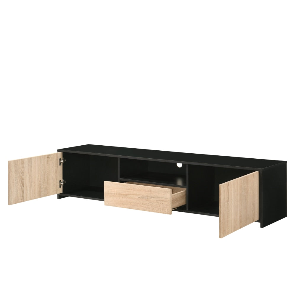 Elly Lowline Entertainment Unit TV Stand 180cm W/ 2-Doors 1-Drawer - Black/Oak Fast shipping On sale
