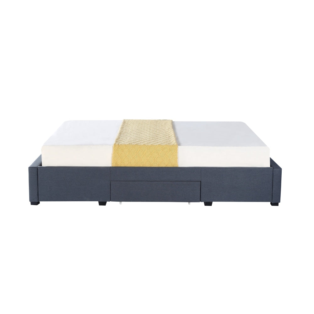 Momentous Living Designer Fabric Bed Frame Platform Base Queen Size W/ 3Drawers Dark Grey Bed