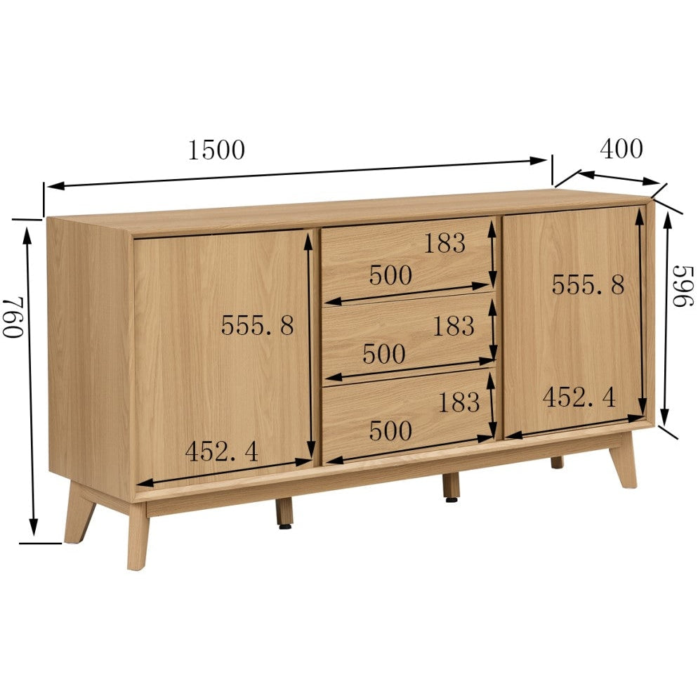 Hannah Wooden Sideboard Buffet Unit W/ 2-Doors 3-Drawers - Oak & Fast shipping On sale