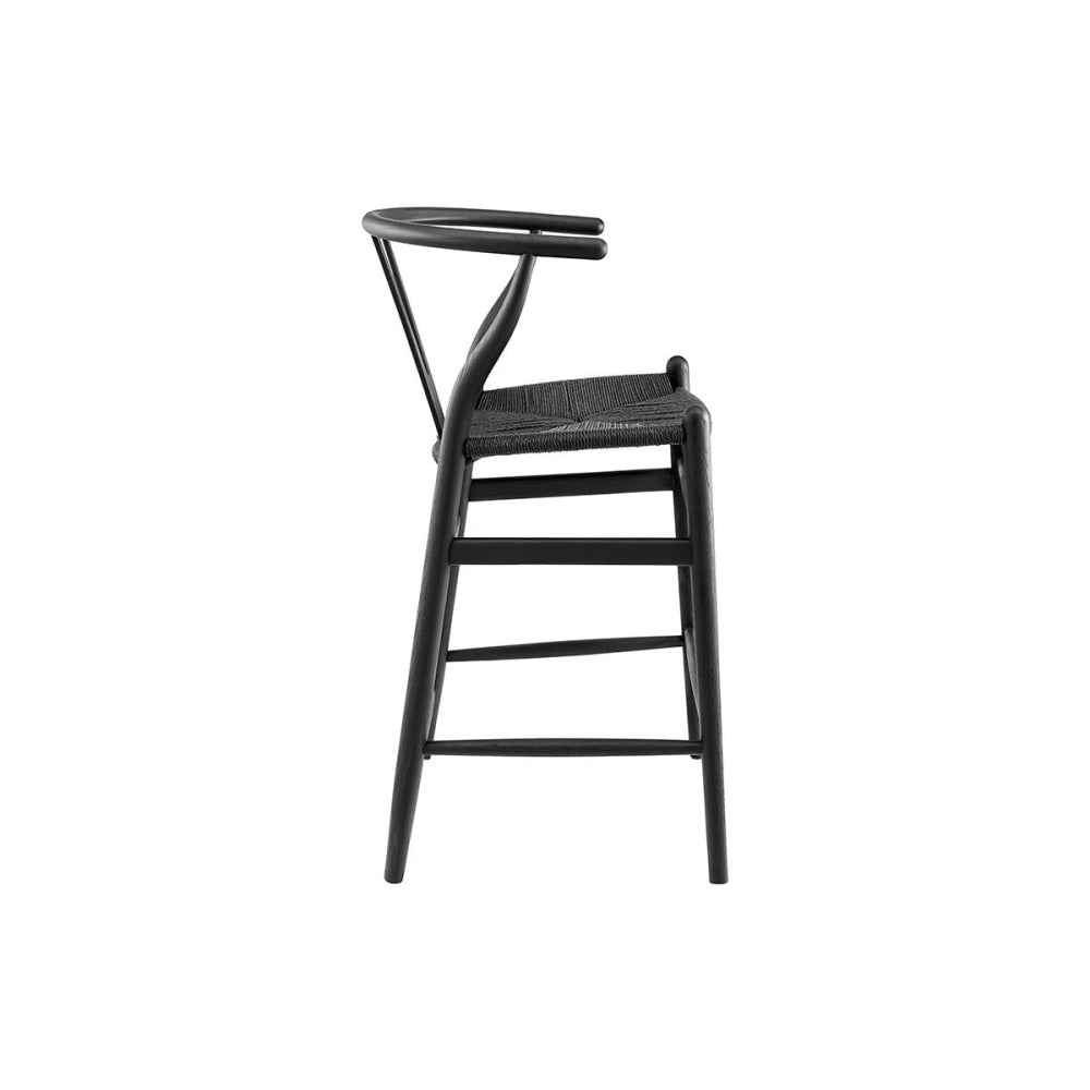 Momentous Living Hans Wegner Replica Wishbone Wooden Counter Kitchen Bar Stool Oak Woodblack