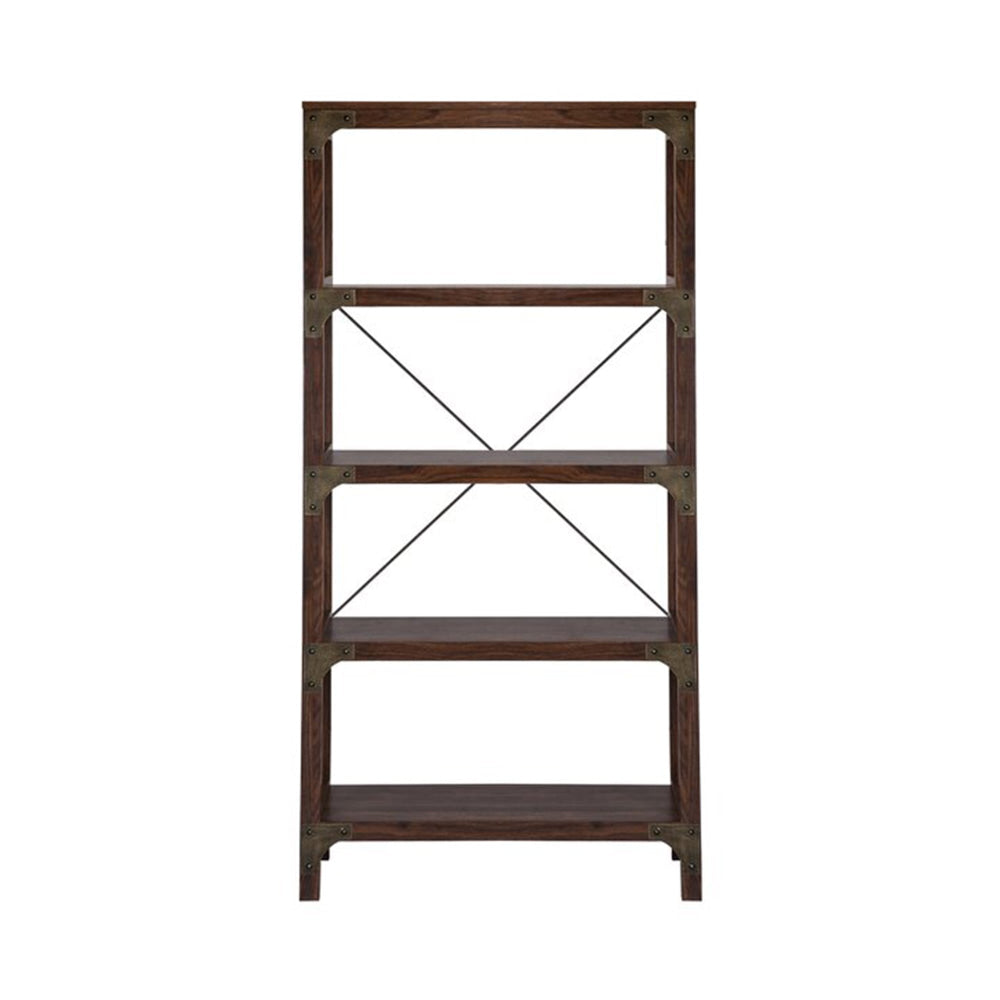 Momentous Living Logan 5 Shelf Bookcase Display Wooden Storage Walnut Bookcase Office