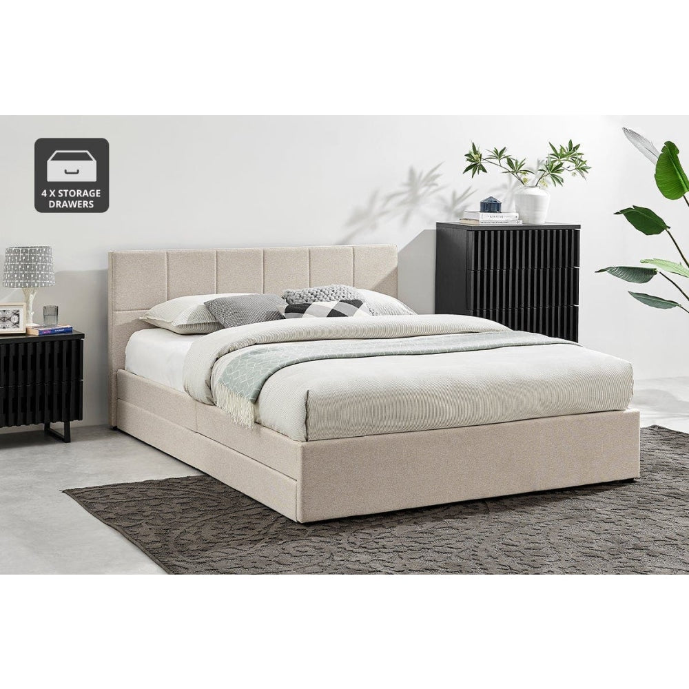 Theodore Storage Bed Frame with Drawers - Double Beige Fast shipping On sale