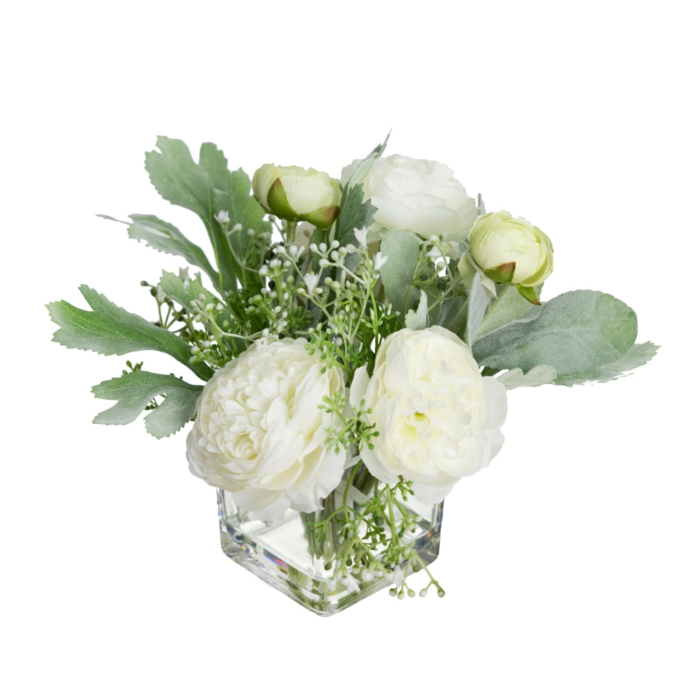 Momentous Living White Ranunculus Artificial Fake Plant Decorative