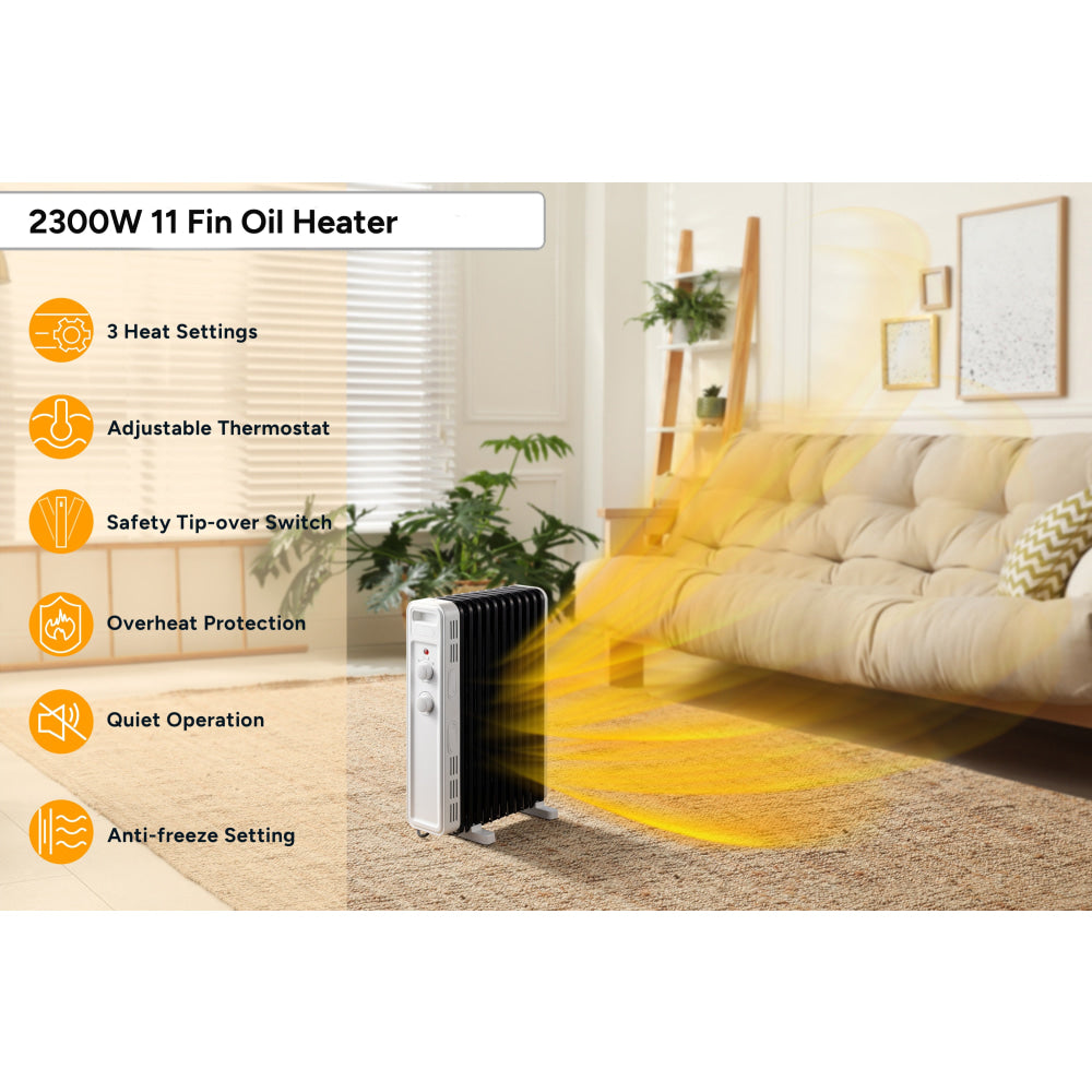 1.5kW and 2.3kW 11 Fin Oil Heaters Black/White Fast shipping On sale
