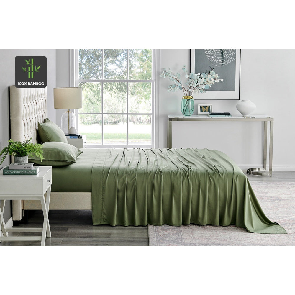 100% Natural Bamboo Bed Sheet Set Oil Green Fast shipping On sale