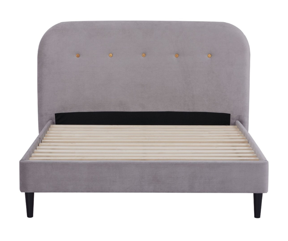 Boucle Fabric Modern Bed Frame With Headboard Queen Size - Light Grey Fast shipping On sale