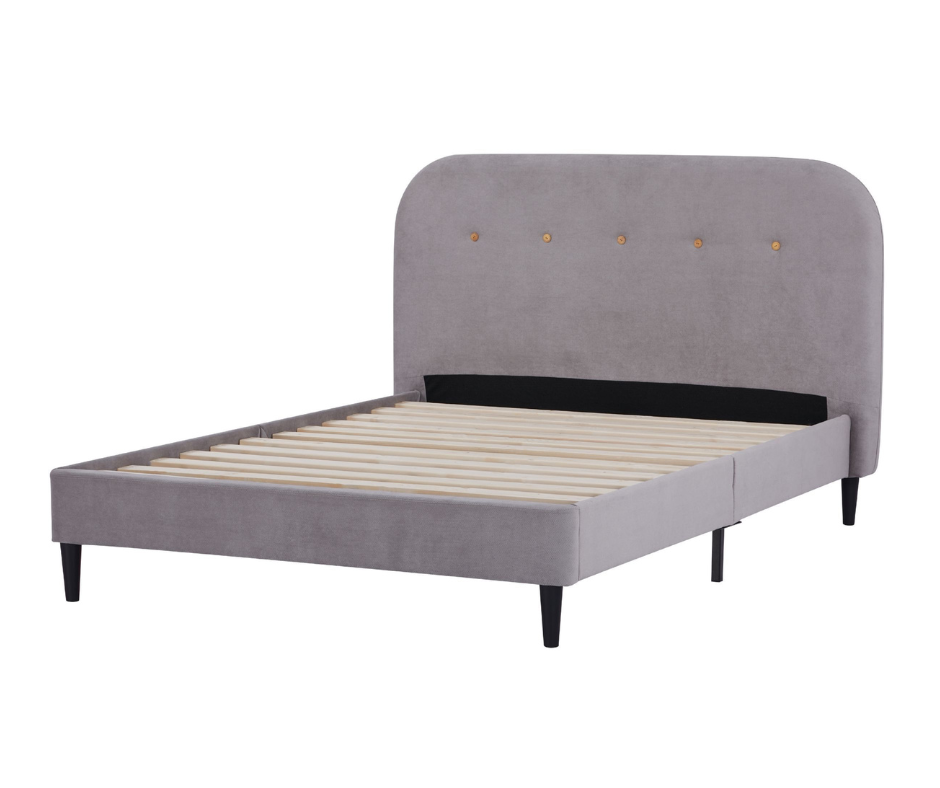 Boucle Fabric Modern Bed Frame With Headboard Queen Size - Light Grey Fast shipping On sale