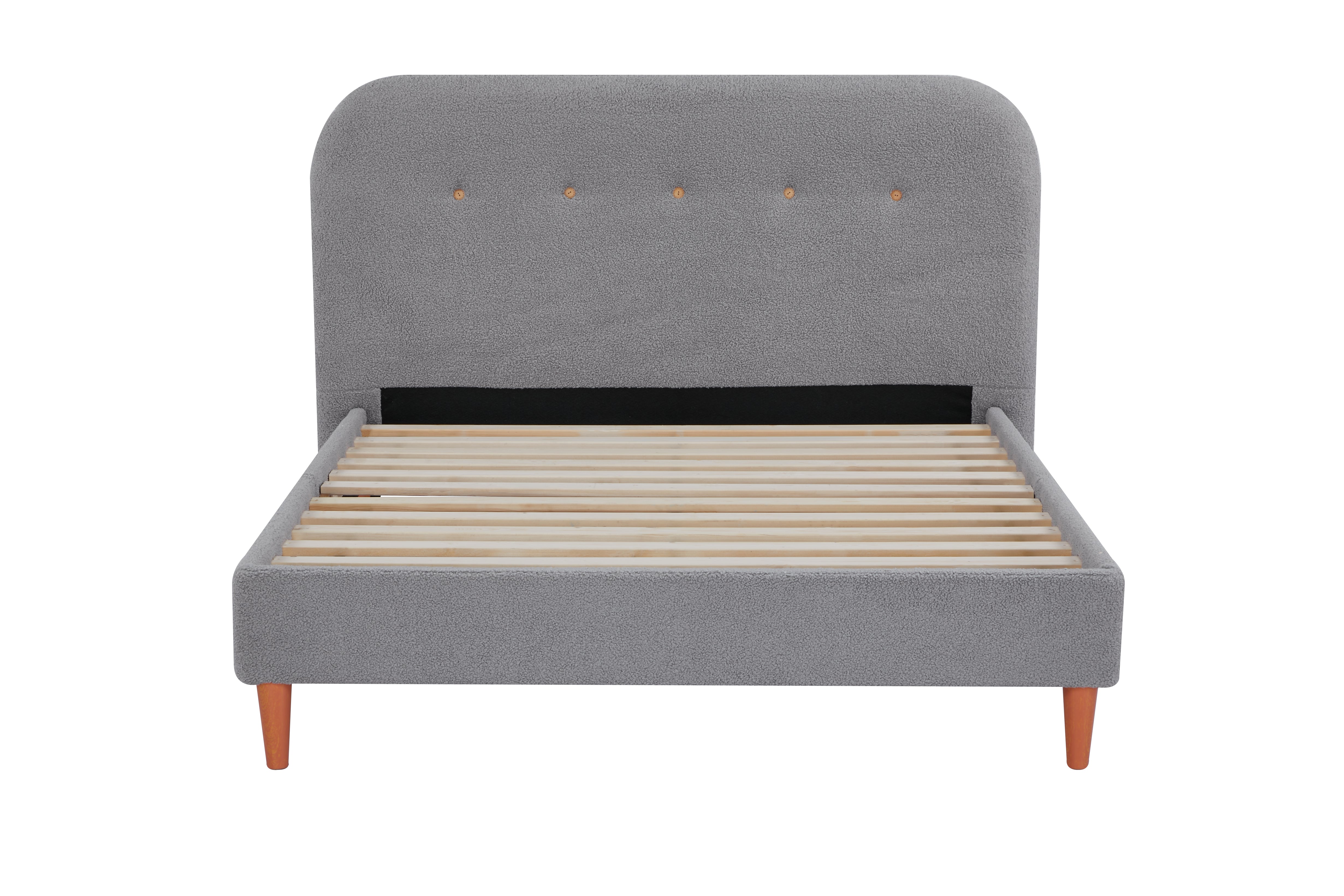 Boucle Fabric Modern Bed Frame With Headboard Double Size - Light Grey Fast shipping On sale