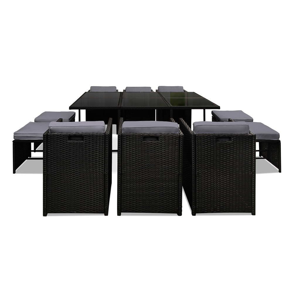 11 Piece PE Wicker Outdoor Dining Set - Black Sets Fast shipping On sale