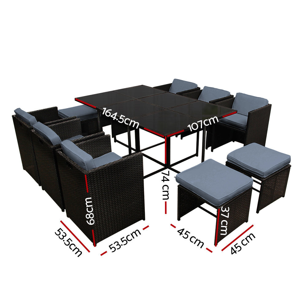 11 Piece PE Wicker Outdoor Dining Set - Black Sets Fast shipping On sale