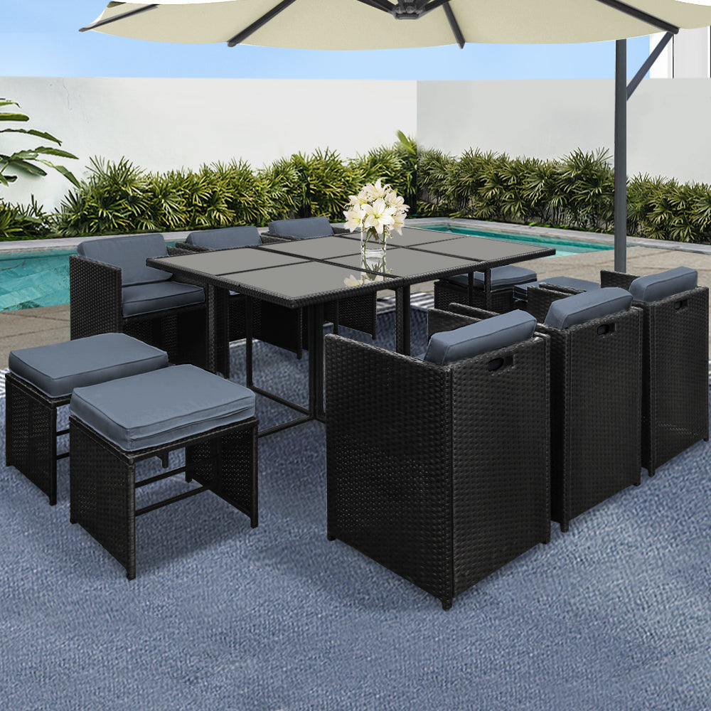 11 Piece PE Wicker Outdoor Dining Set - Black Sets Fast shipping On sale