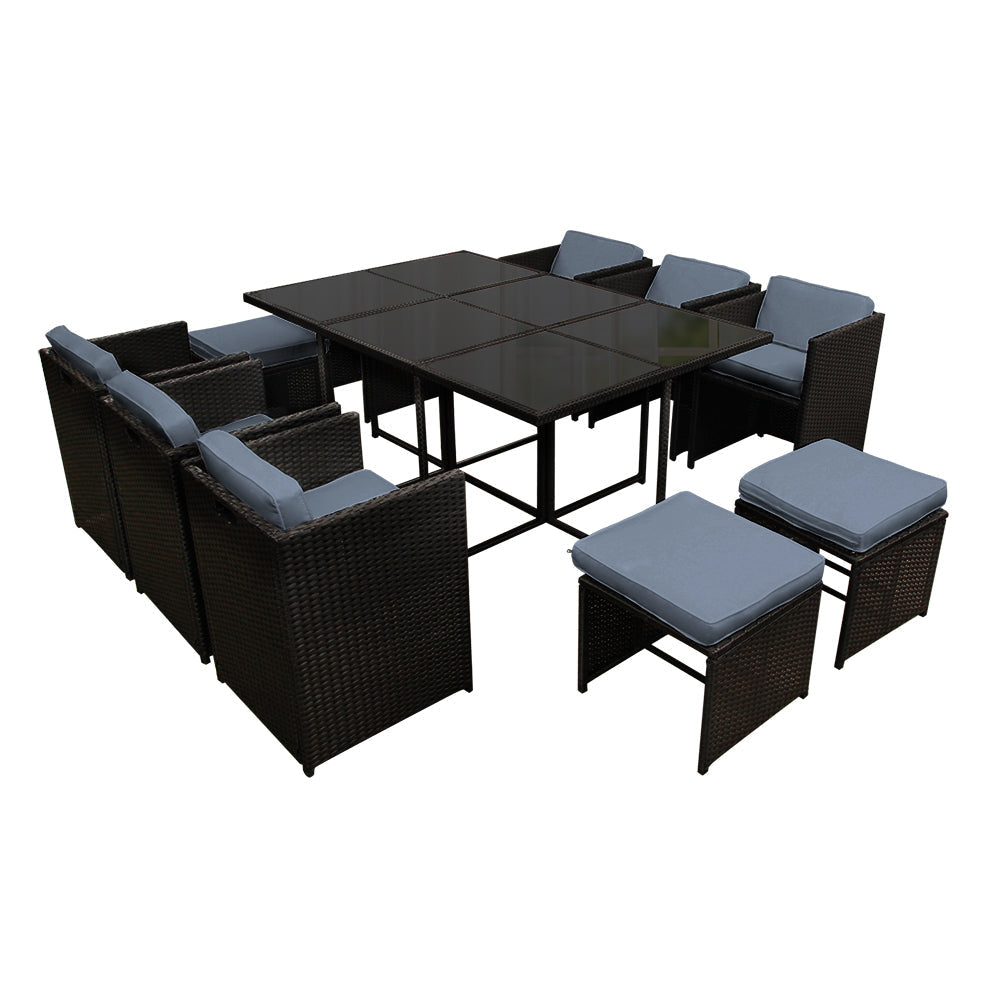 11 Piece PE Wicker Outdoor Dining Set - Black Sets Fast shipping On sale