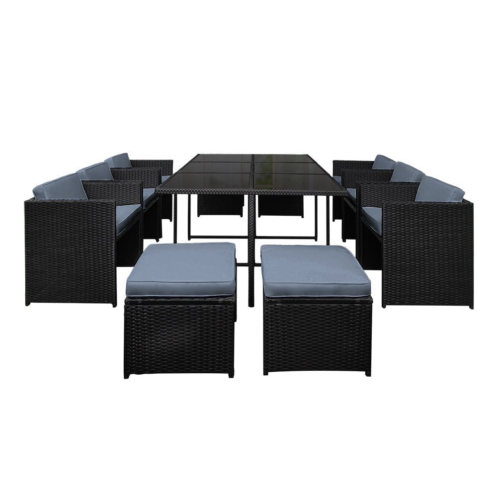 11 Piece PE Wicker Outdoor Dining Set - Black Sets Fast shipping On sale