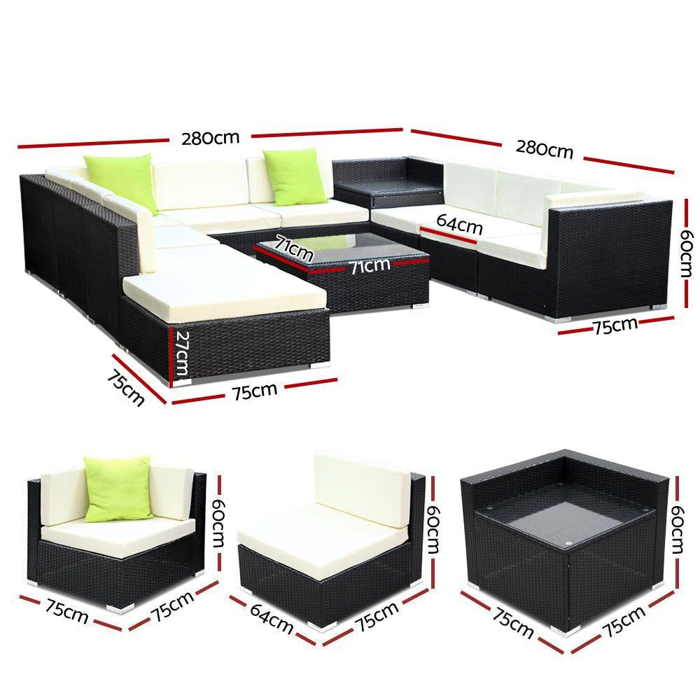 11PC Sofa Set with Storage Cover Outdoor Furniture Wicker Sets Fast shipping On sale