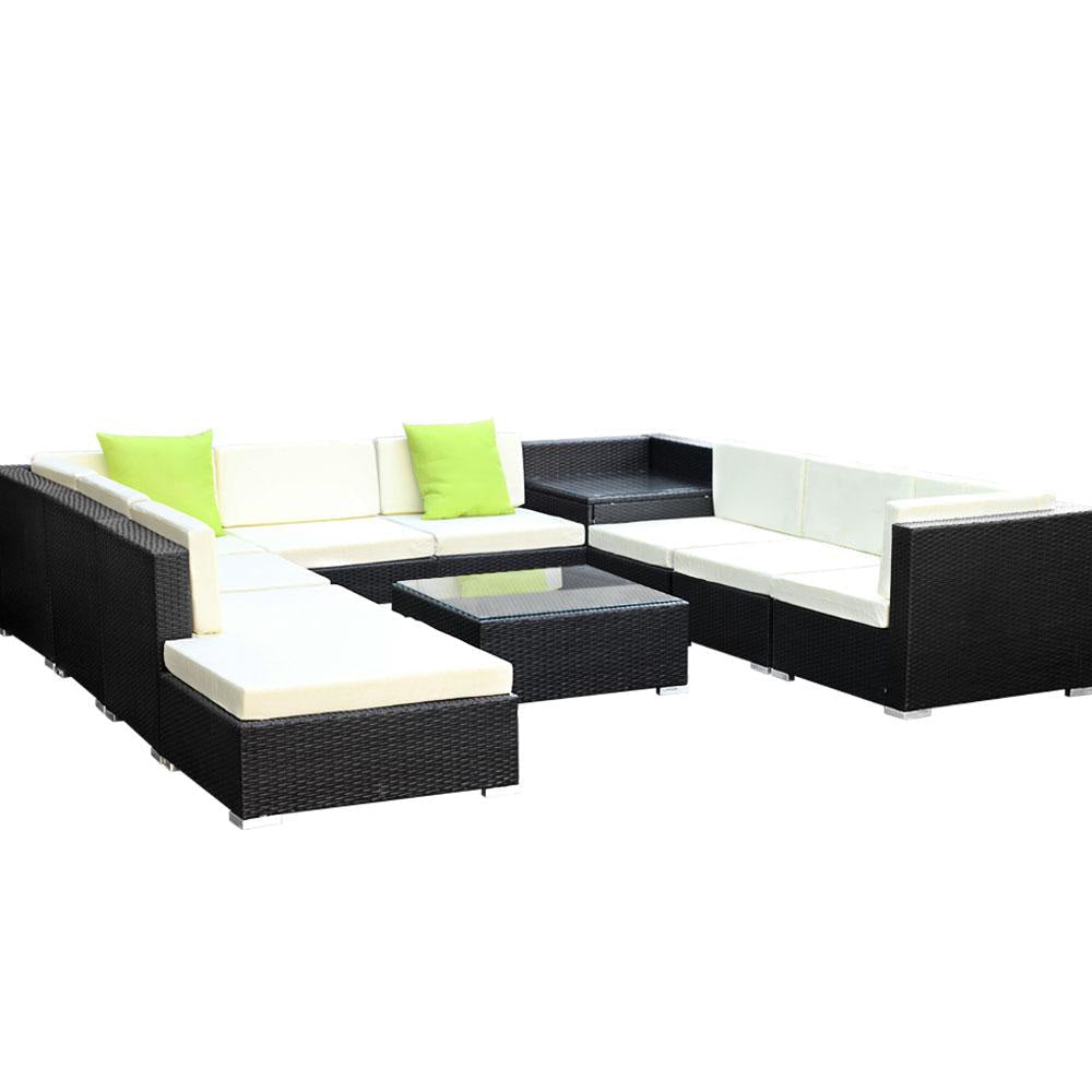 11PC Sofa Set with Storage Cover Outdoor Furniture Wicker Sets Fast shipping On sale