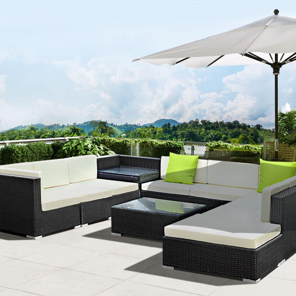 11PC Sofa Set with Storage Cover Outdoor Furniture Wicker Sets Fast shipping On sale