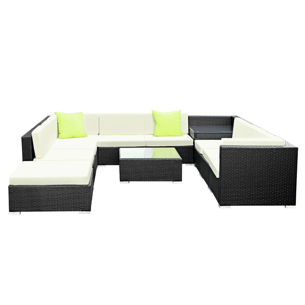 11PC Sofa Set with Storage Cover Outdoor Furniture Wicker Sets Fast shipping On sale