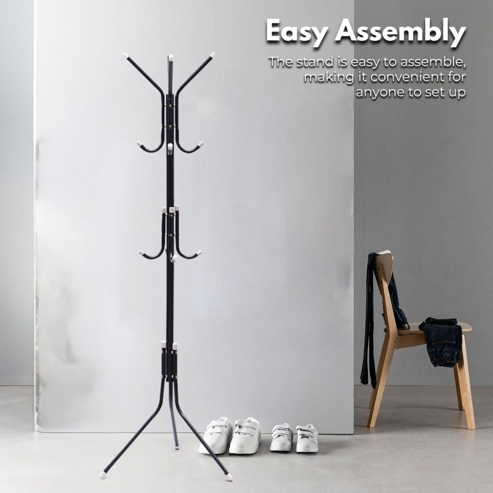 12 Hook Metal Coat Rack Stand with 3-Tier Hat Hanger Black Fast shipping On sale