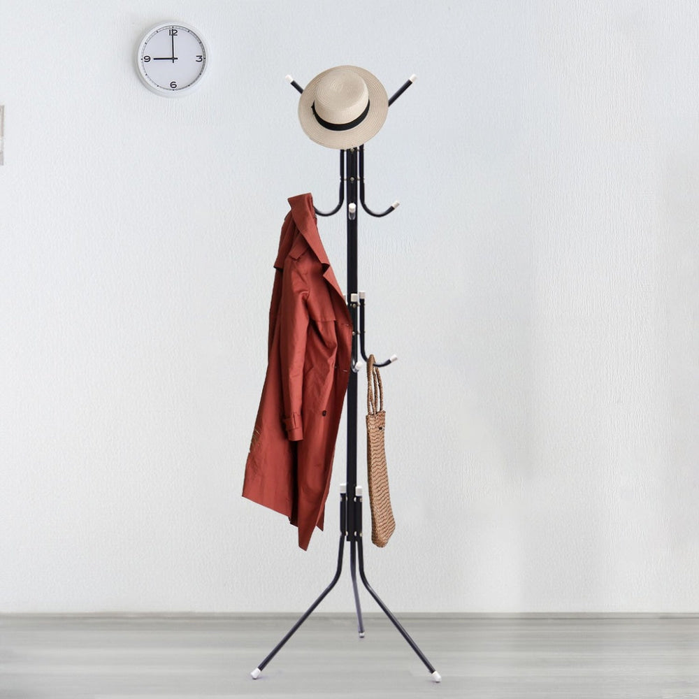 12 Hook Metal Coat Rack Stand with 3-Tier Hat Hanger Black Fast shipping On sale