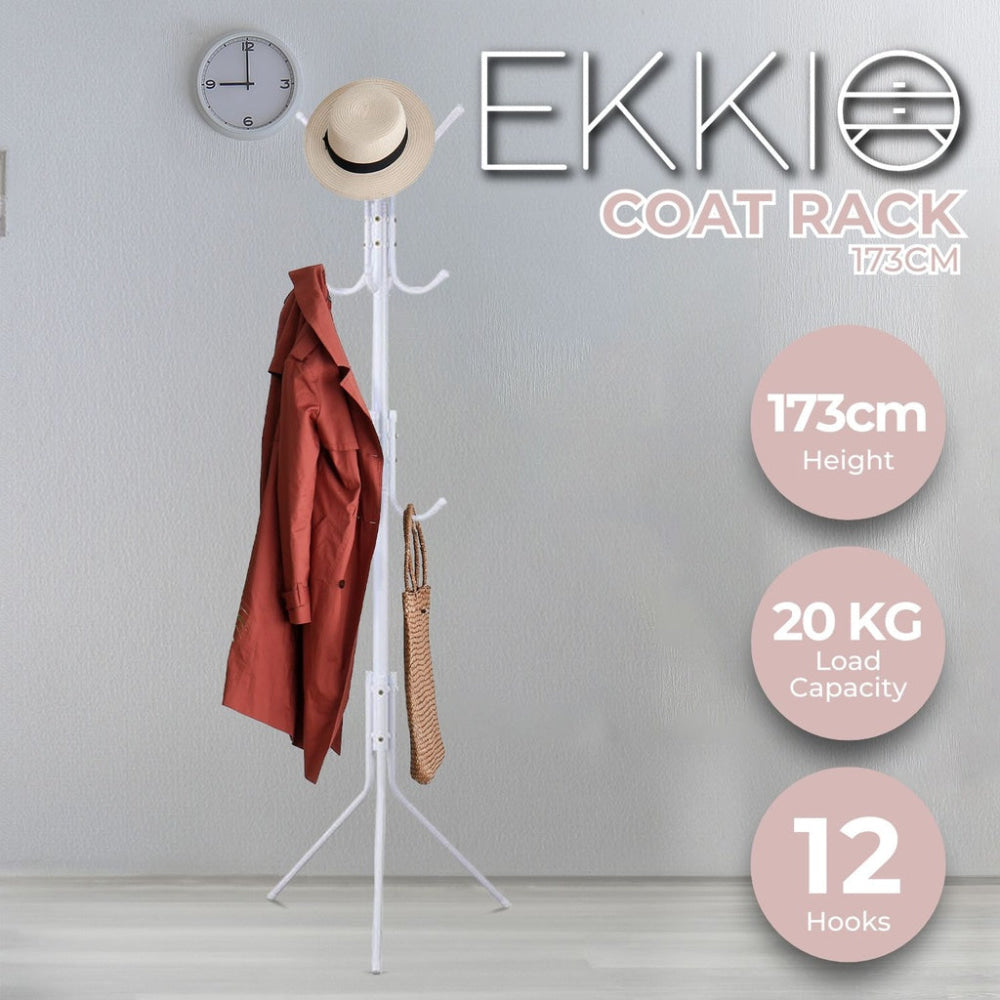 12 Hook Metal Coat Rack Stand with 3-Tier Hat Hanger (White) Fast shipping On sale