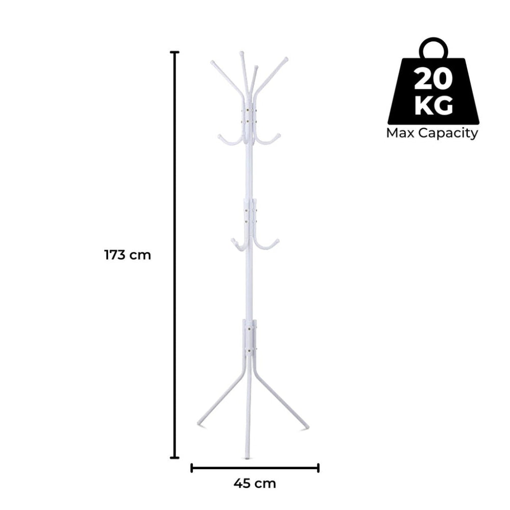 12 Hook Metal Coat Rack Stand with 3-Tier Hat Hanger (White) Fast shipping On sale