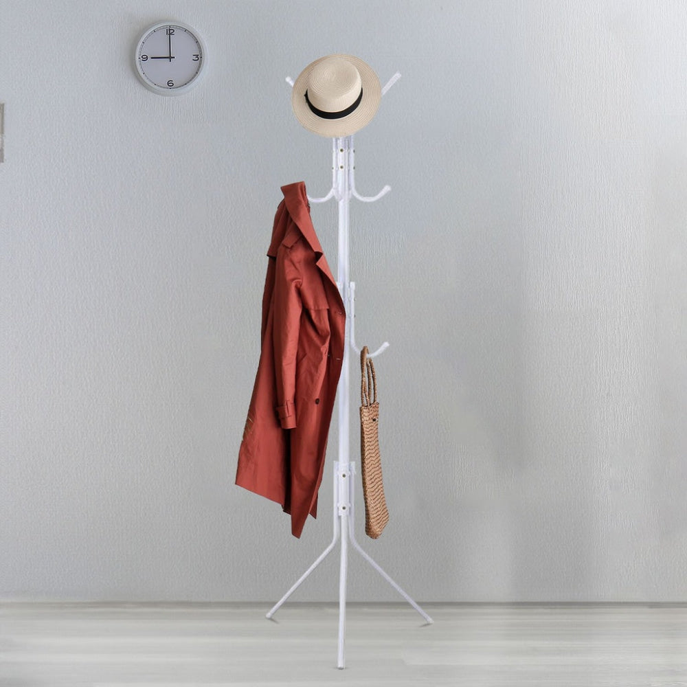 12 Hook Metal Coat Rack Stand with 3-Tier Hat Hanger (White) Fast shipping On sale