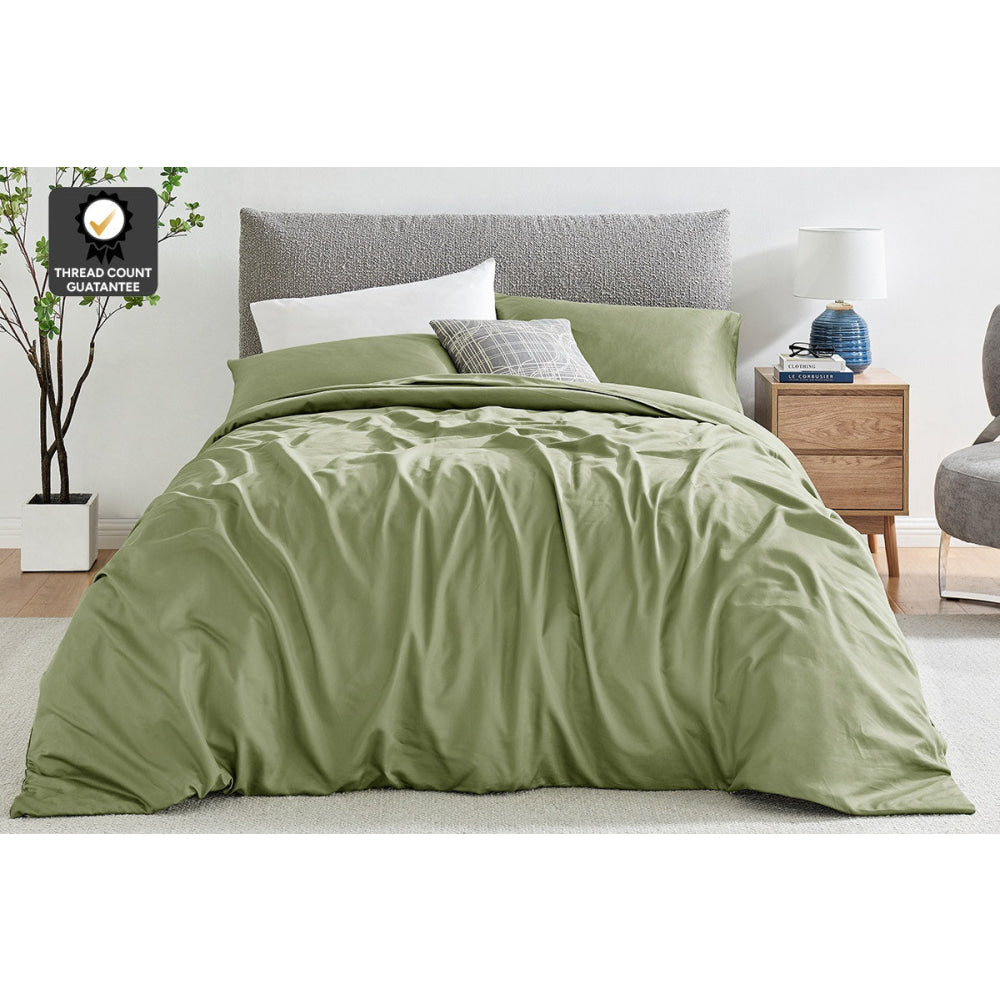 1200TC Cotton Quilt Cover Set Oiled Green Fast shipping On sale