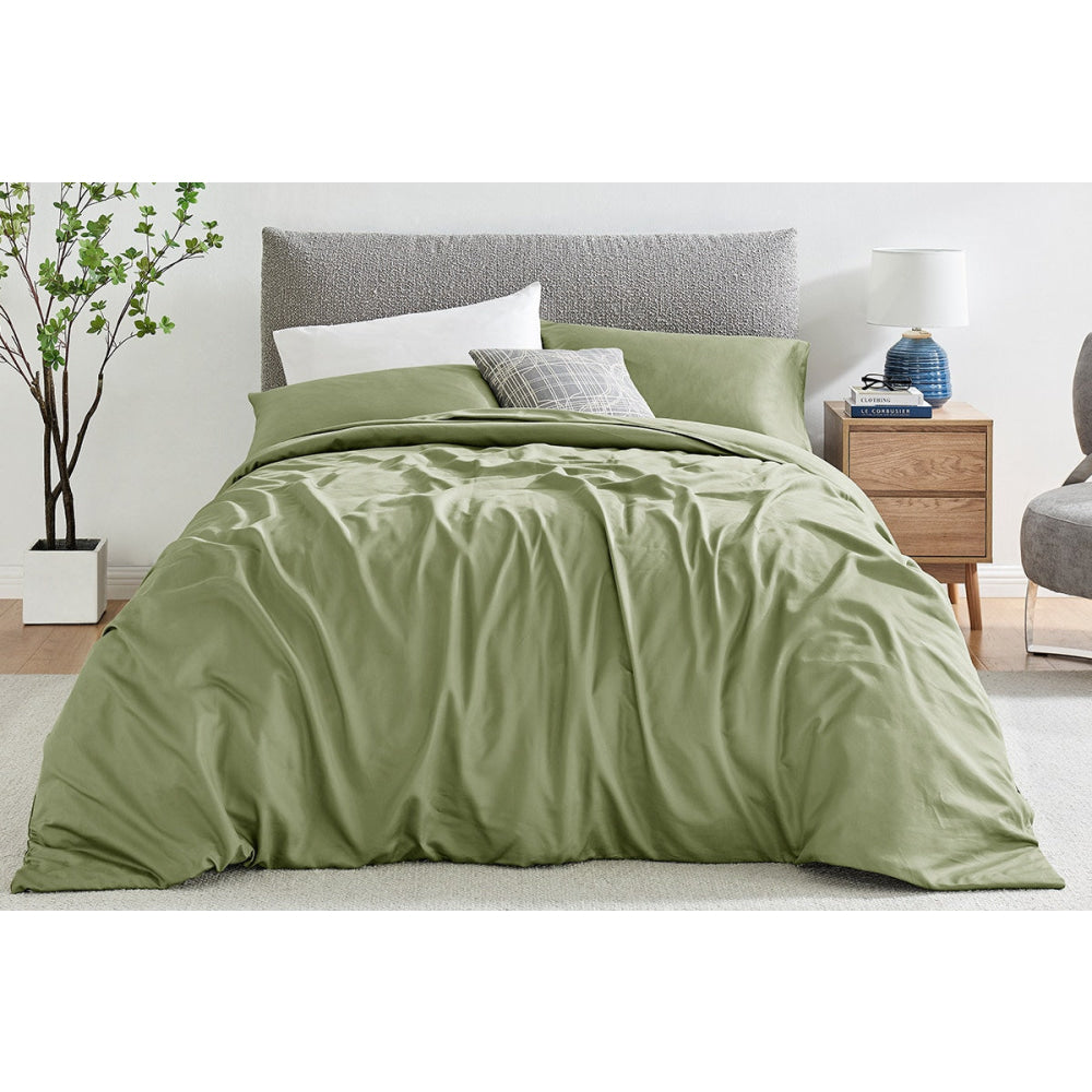 1200TC Cotton Quilt Cover Set Oiled Green Fast shipping On sale