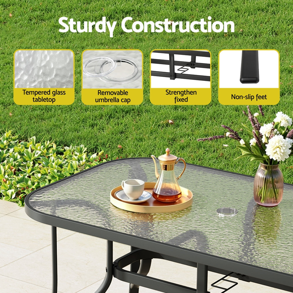 120CM Outdoor Dining Table Steel Parasol Hole Desk Patio Furniture Black Fast shipping On sale