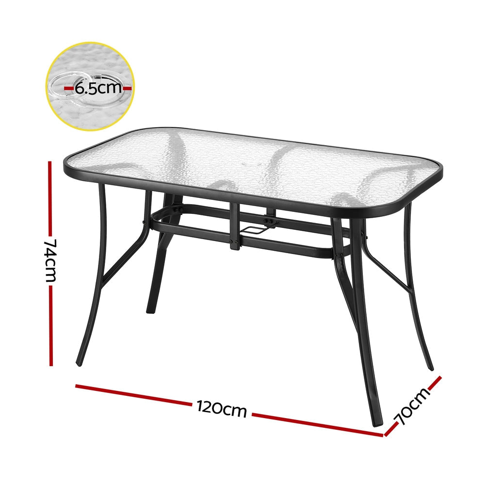 120CM Outdoor Dining Table Steel Parasol Hole Desk Patio Furniture Black Fast shipping On sale