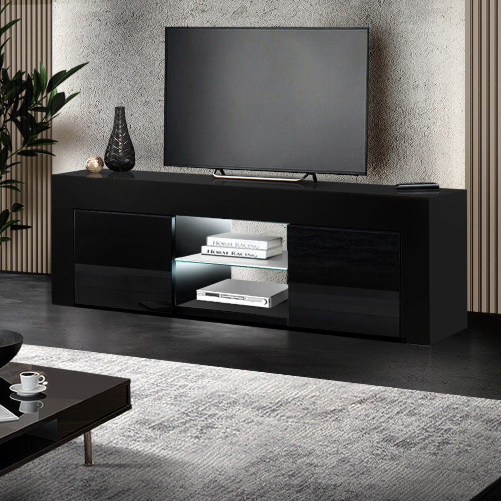 130cm RGB LED TV Stand Cabinet Entertainment Unit Gloss Furniture Black Fast shipping On sale