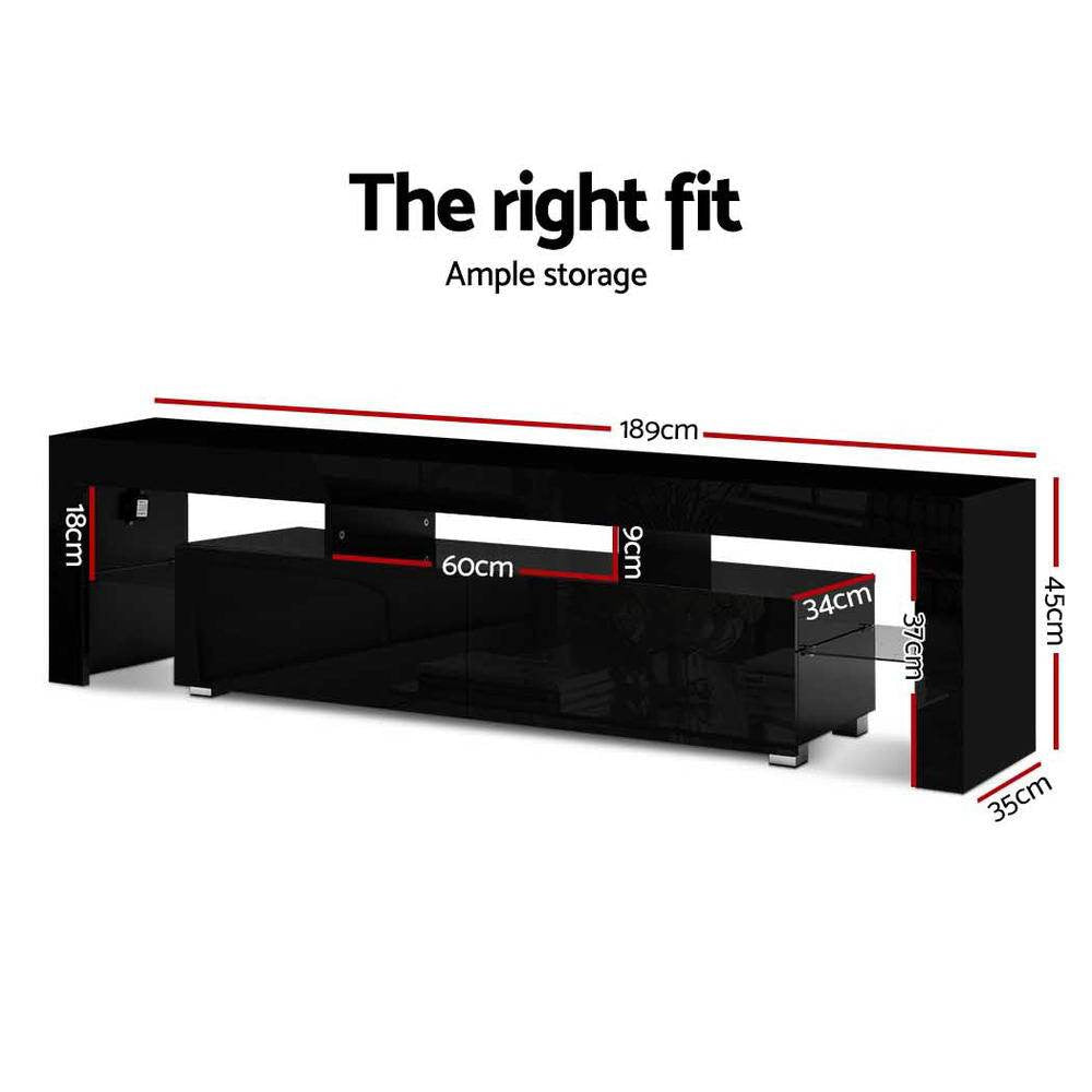 189cm RGB LED TV Stand Cabinet Entertainment Unit Gloss Furniture Drawers Tempered Glass Shelf Black Fast shipping On sale