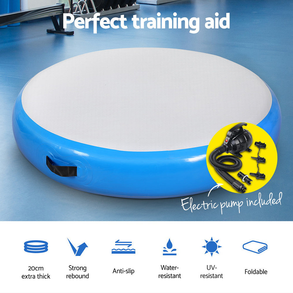 1m Air Track Spot Inflatable Gymnastics Tumbling Mat Round W/ Pump Blue Sports & Fitness Fast shipping On sale