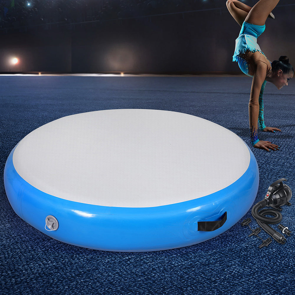 1m Air Track Spot Inflatable Gymnastics Tumbling Mat Round W/ Pump Blue Sports & Fitness Fast shipping On sale