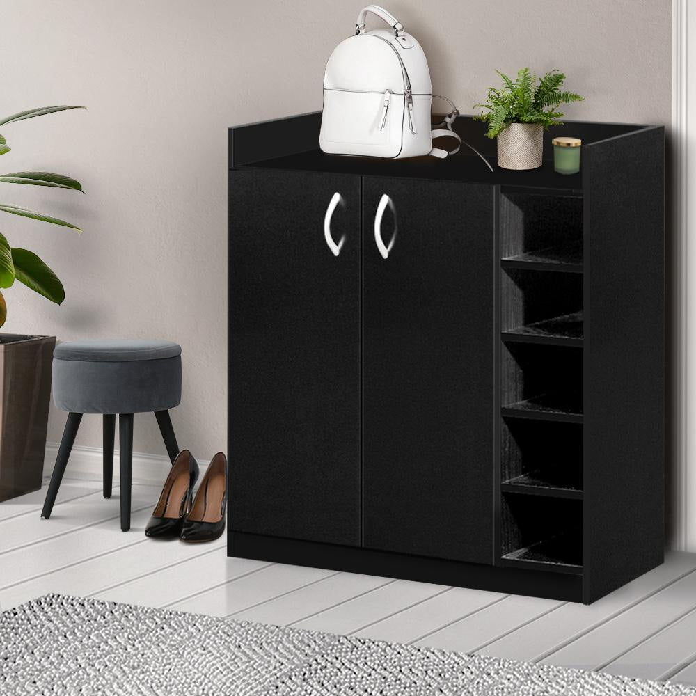 2 Doors Shoe Cabinet Storage Cupboard - Black Fast shipping On sale