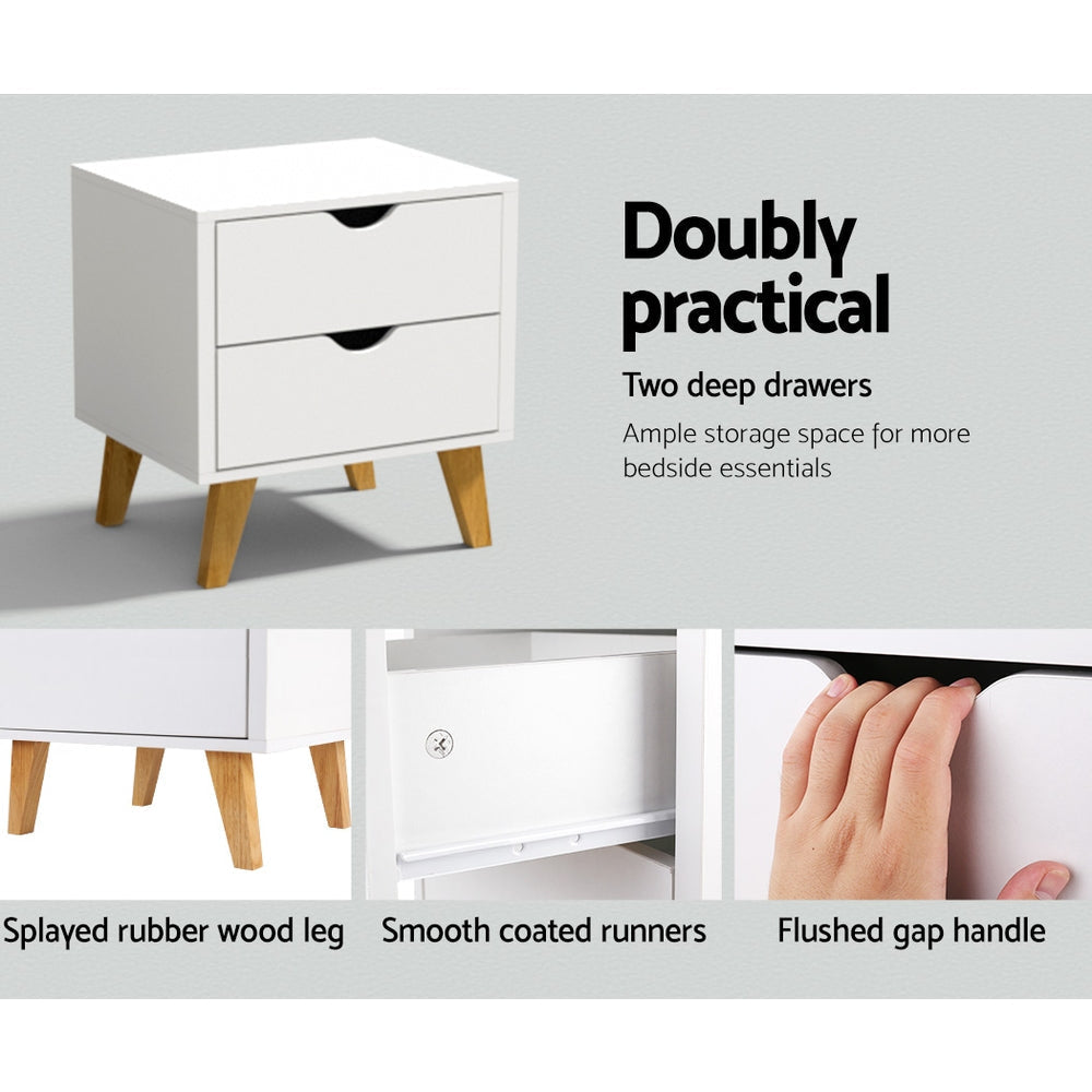 2 Drawer Wooden Bedside Tables - White Table Fast shipping On sale