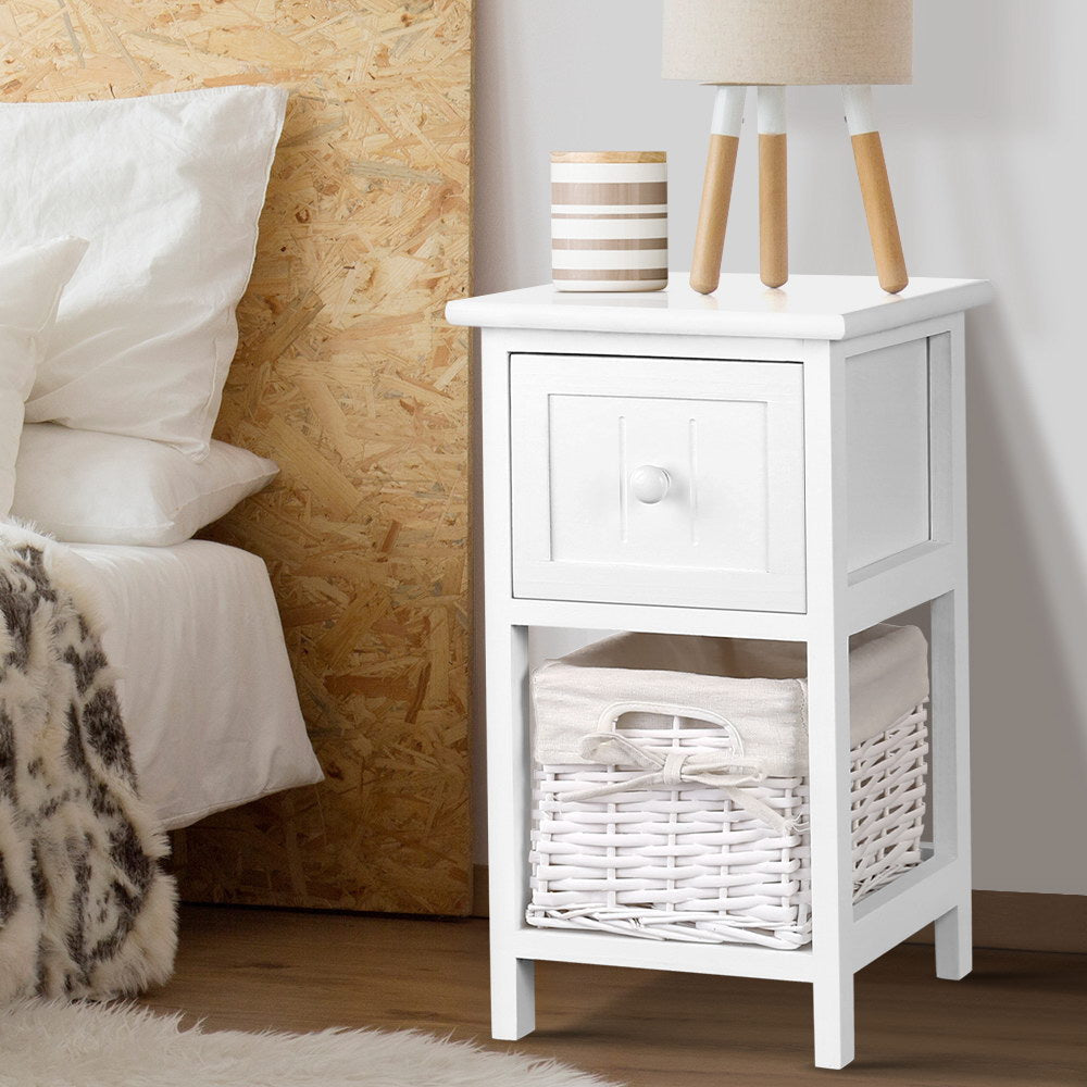 2 PCS Bedside Table - White Fast shipping On sale
