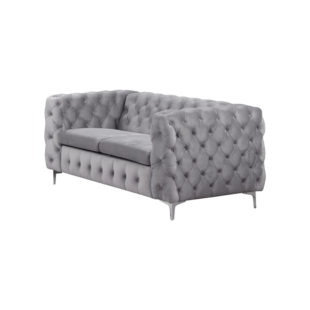 Settee 2-Seater Classic Button Fabric Tufted Lounge Sofa - Grey Velvet Fast shipping On sale