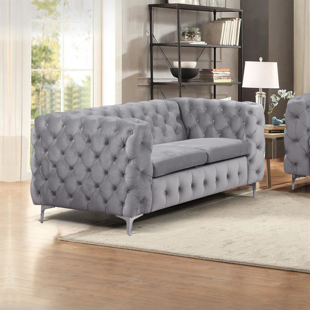 Settee 2-Seater Classic Button Fabric Tufted Lounge Sofa - Grey Velvet Fast shipping On sale