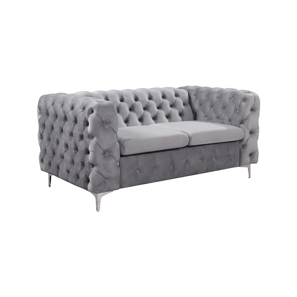 Settee 2-Seater Classic Button Fabric Tufted Lounge Sofa - Grey Velvet Fast shipping On sale