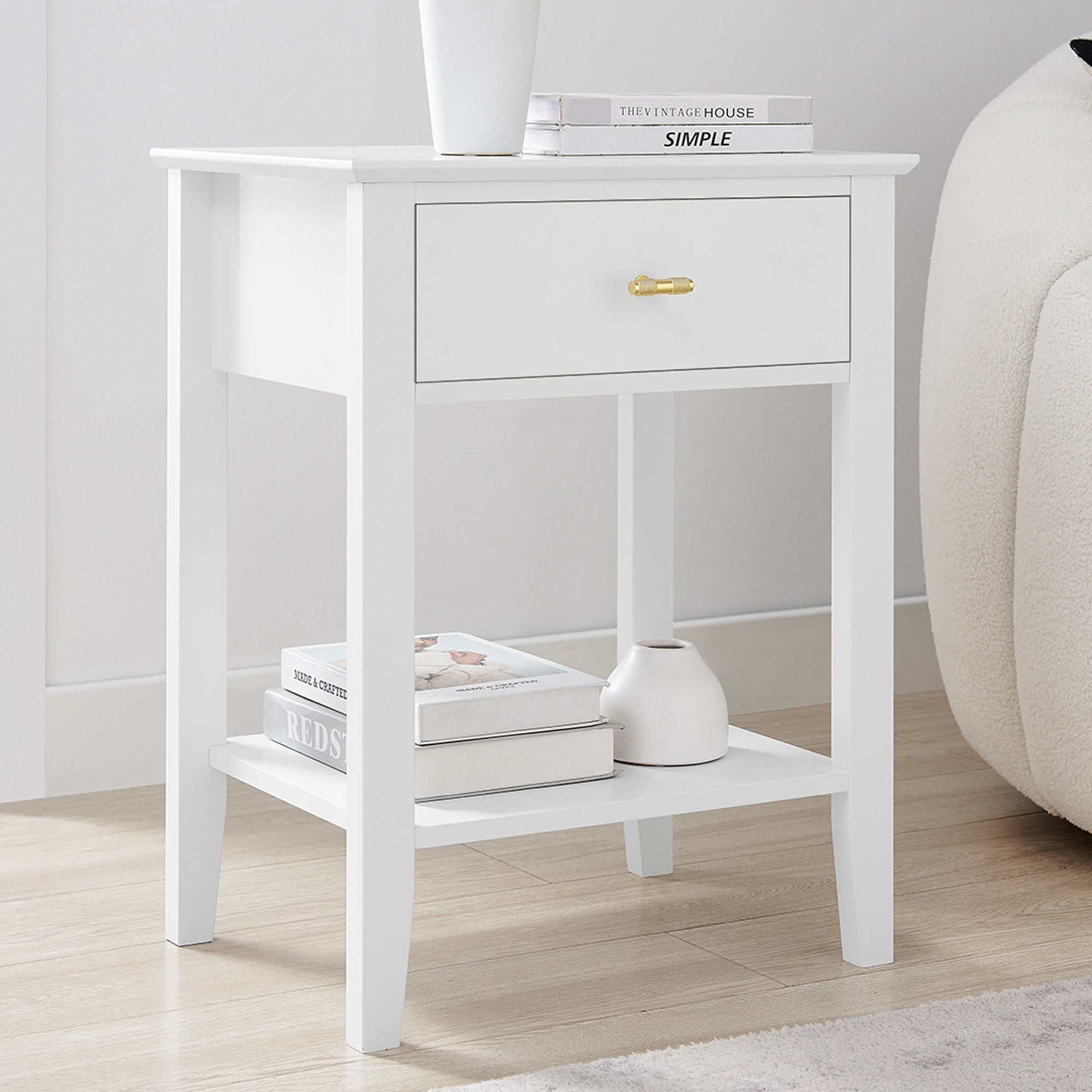 Arven Wooden Modern Nightstand Bedside Side Table 1-Drawer White Fast shipping On sale