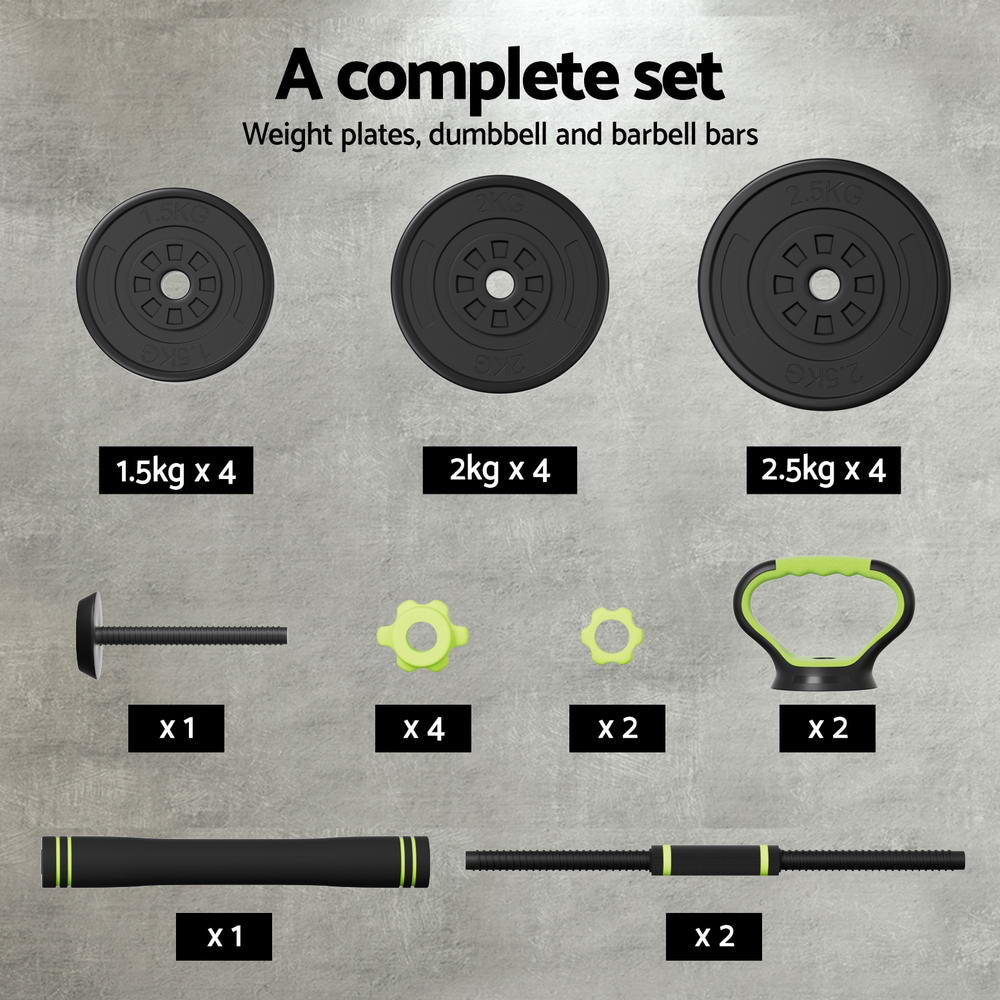 25kg Adjustable Dumbbells Set Kettle Bell Weight Plates Barbells Gym Sports & Fitness Fast shipping On sale